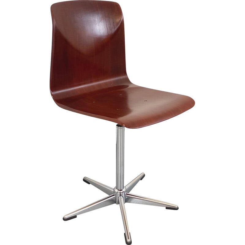 Vintage swivel chair in bentwood and chromed metal for ASS Schulmöbel Pagholz Thur-Op-Seat, Germany 1960