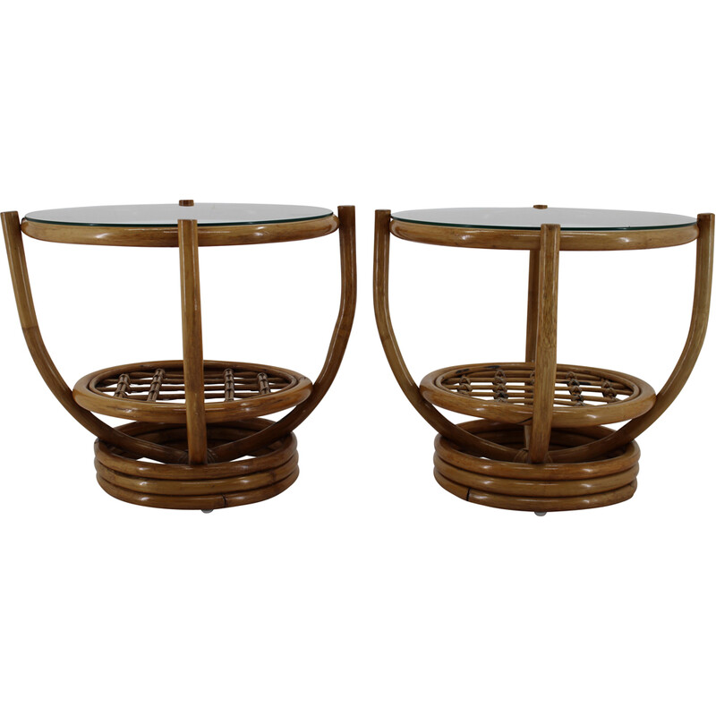 Pair of vintage rattan tables, Europe 1970