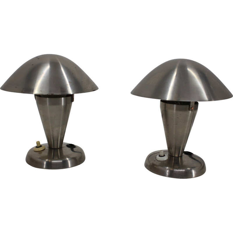 Pair of vintage Bauhaus chrome lamps, Czechoslovakia 1930