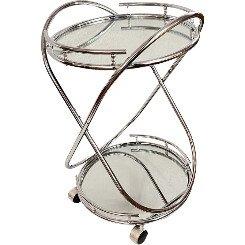 Vintage mobile table in chrome glass and metal for Signal, 1990