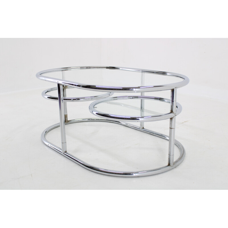 Vintage tubular chrome and glass coffee table, Germany 1980