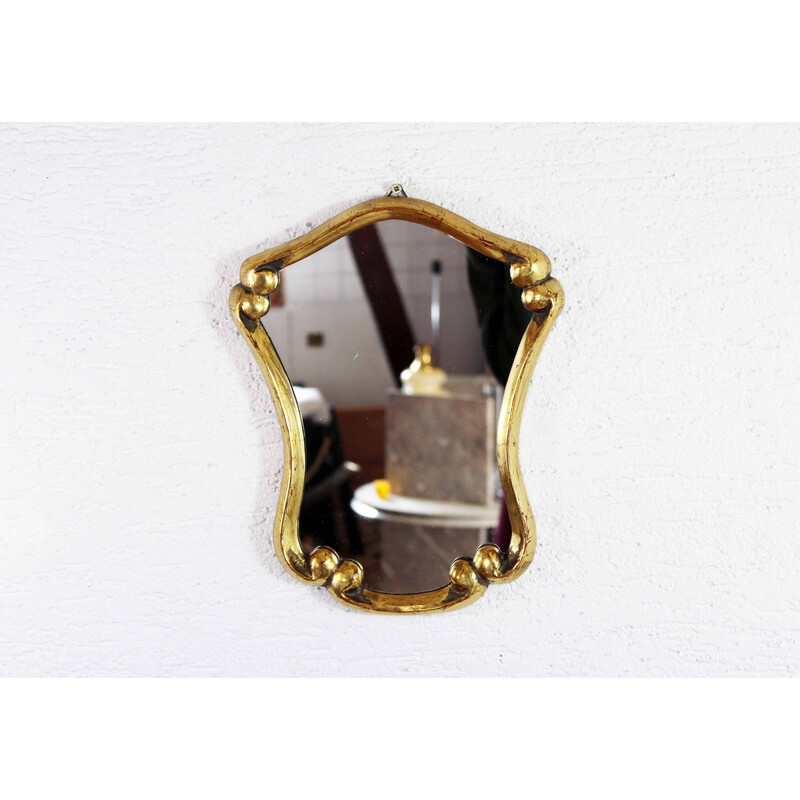Vintage mirror in gilded wood with gold leaf, France 1930