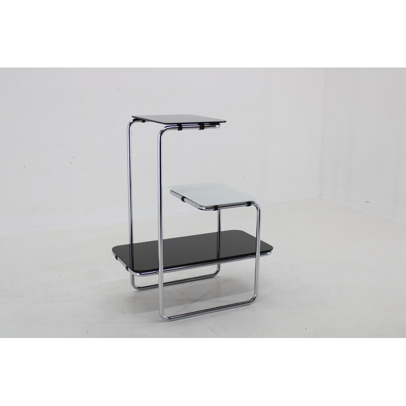 Vintage Bauhaus chrome and Opaxy glass shelf, Czechoslovakia 1930