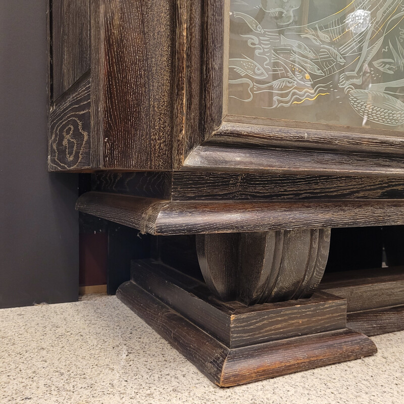 Vintage sideboard in limed oak wood, France 1930