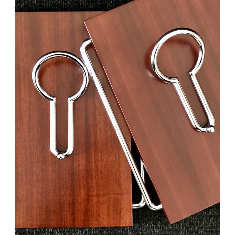 Pair of vintage rosewood and chrome coat hooks, Italy 1970