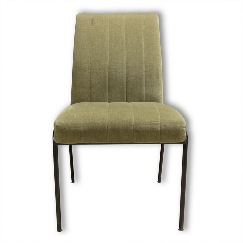 Conjunto de 4 cadeiras vintage em tecido verde, camurça 1960