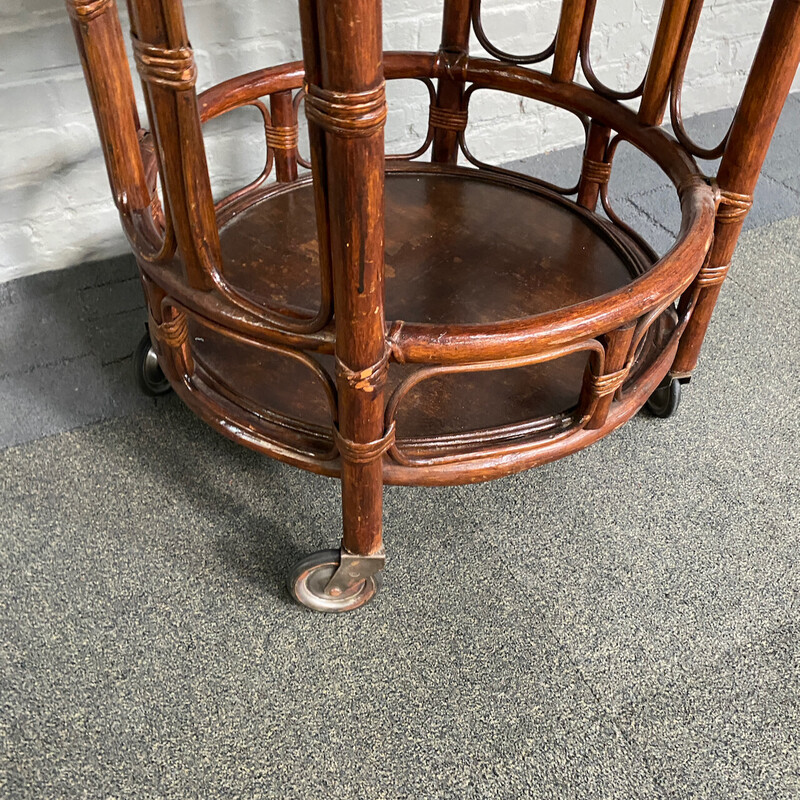 Vintage 2-tier rattan and bamboo bar cart, Italy 1960