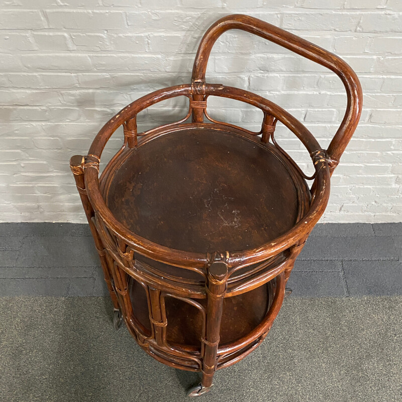 Vintage 2-tier rattan and bamboo bar cart, Italy 1960