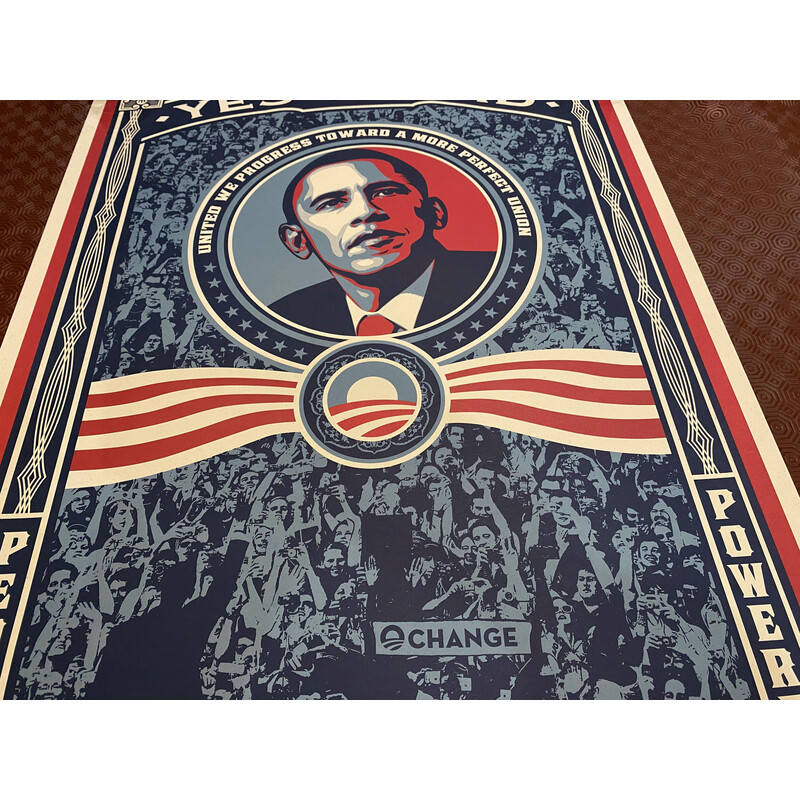 Poster vintage del Presidente Barack Obama realizzato a mano da Shepard Fairey, 2008