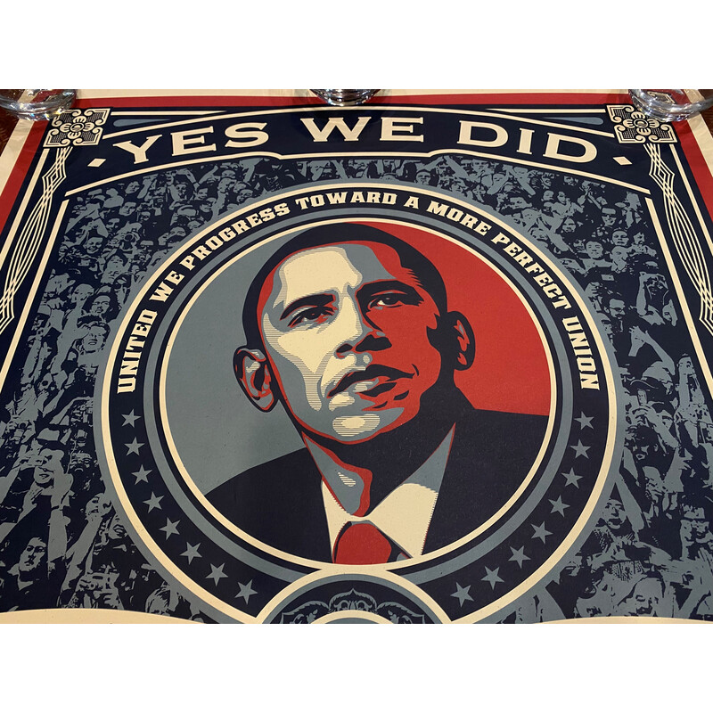 Poster vintage del Presidente Barack Obama realizzato a mano da Shepard Fairey, 2008