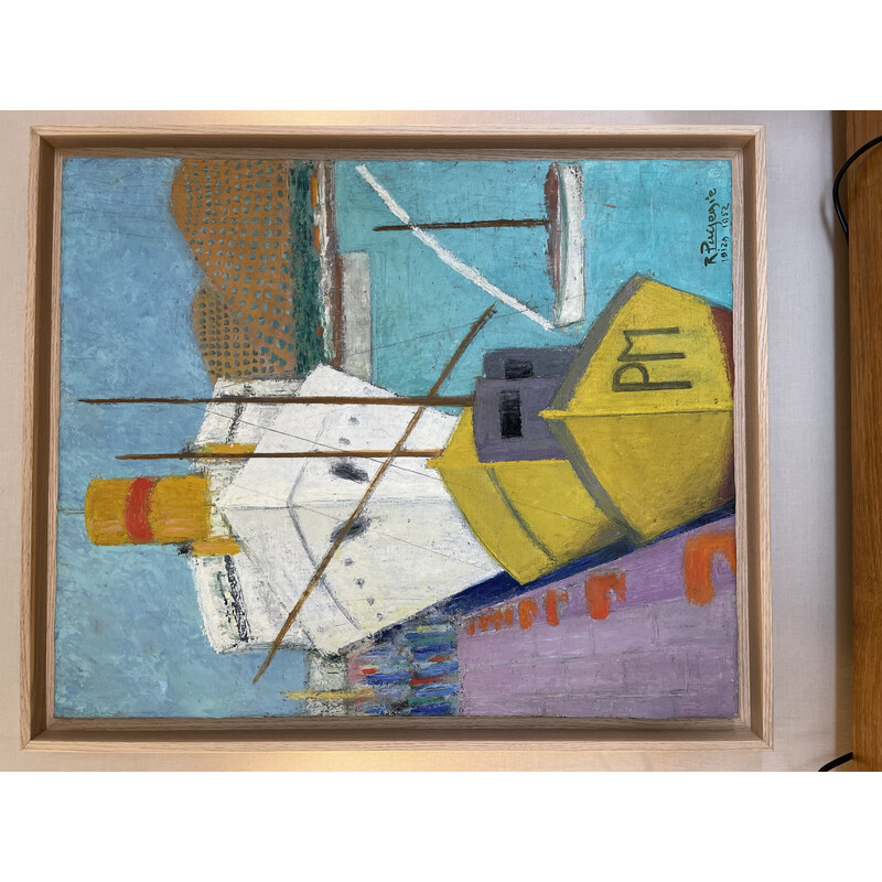 Vintage-Gemälde mit dem Hafen von Ibiza von Raymonde Pagegie