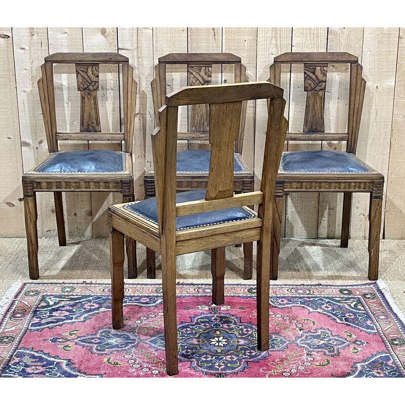 Set of 4 vintage Art Deco oak chairs, 1930