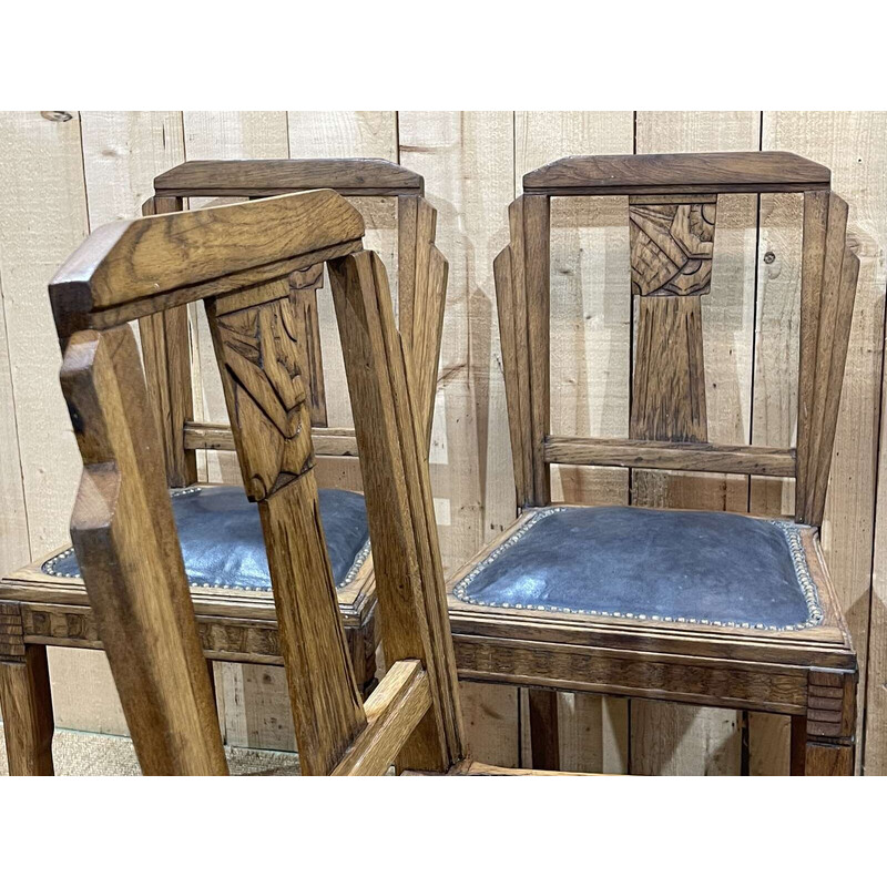 Lot de 4 chaises vintage Art Déco en chêne, 1930