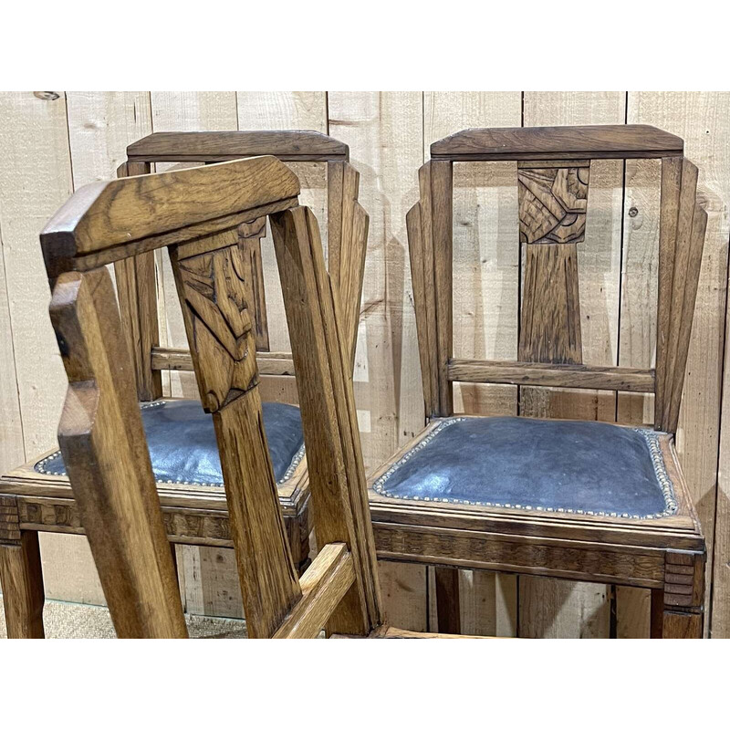 Set of 4 vintage Art Deco oak chairs, 1930