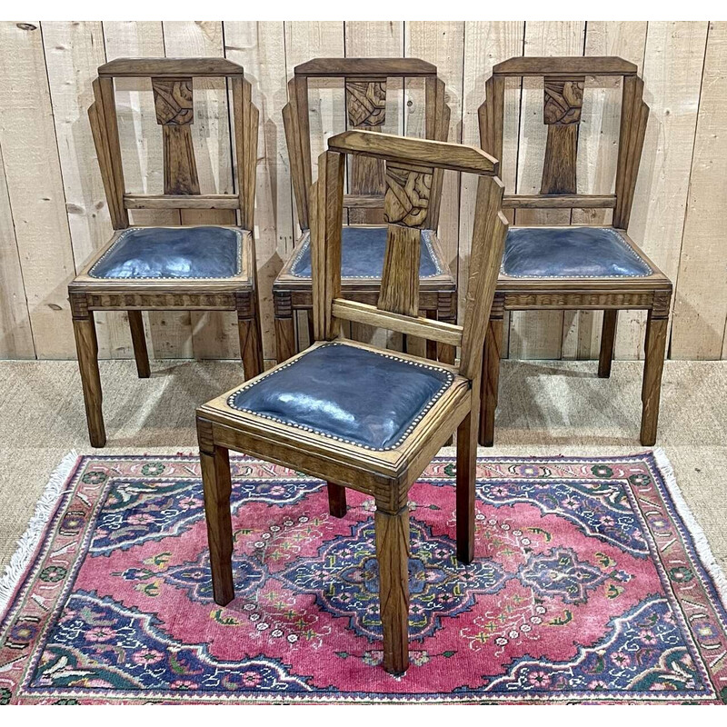 Set of 4 vintage Art Deco oak chairs, 1930