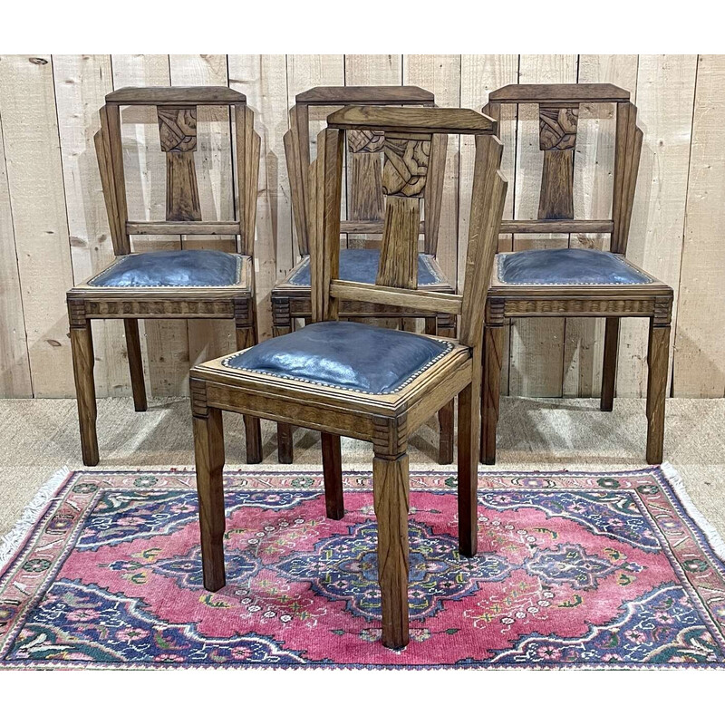 Conjunto de 4 cadeiras vintage Art Deco em carvalho, 1930