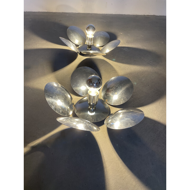 Pair of vintage chrome wall lights in the shape of flowers, 1960