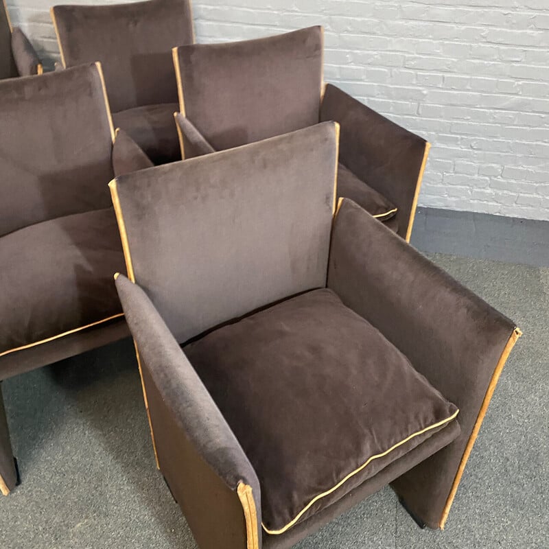 Lot de 6 chaises à repas vintage 401 pause en cuir et velours par Mario Bellini pour Cassina, Italie 1970