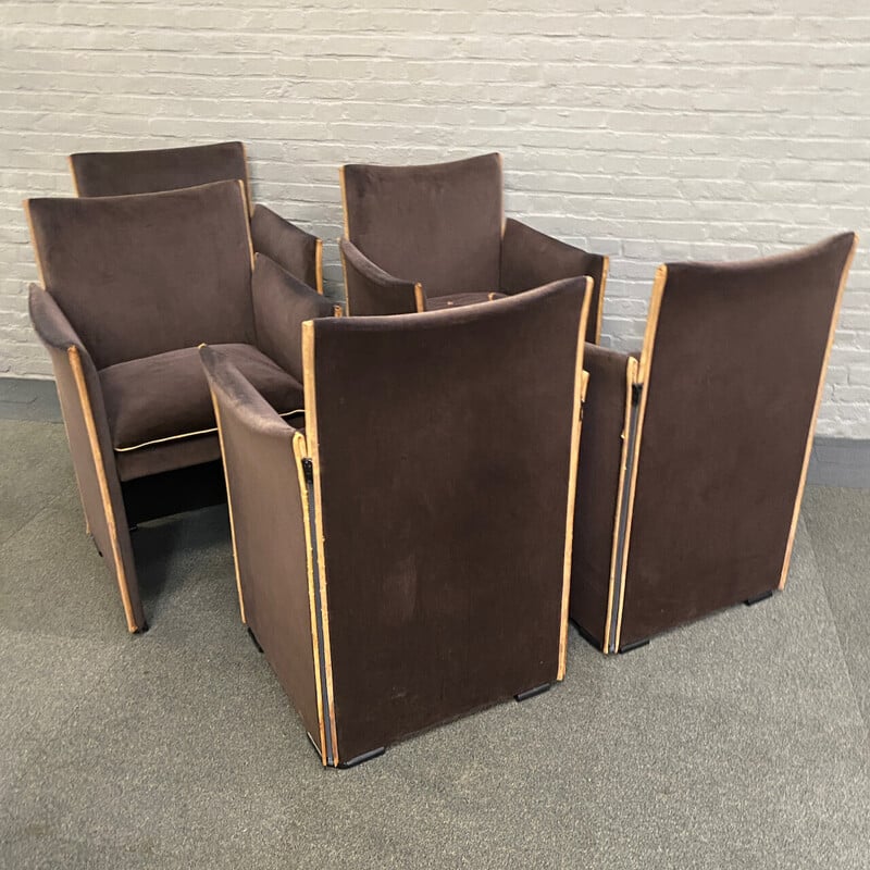 Conjunto de 6 cadeiras de jantar vintage 401 pause em pele e veludo de Mario Bellini para Cassina, Itália 1970