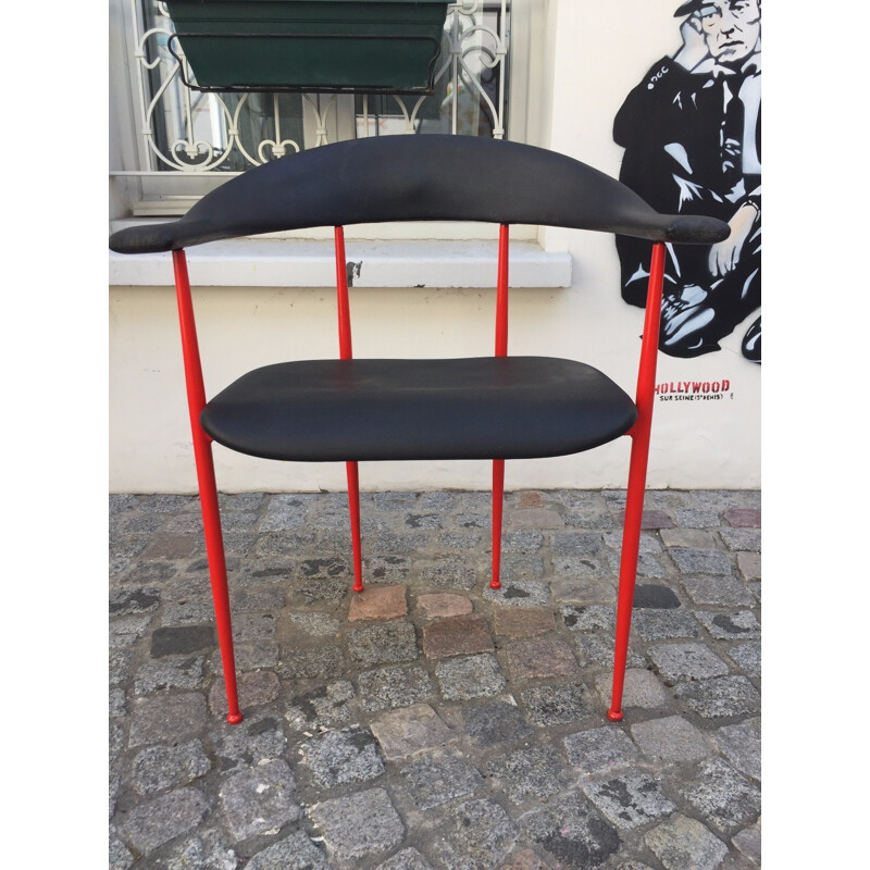 Lot de 4 fauteuils rouges en plastique et en métal de G. Vegni pour Fasem - 1980