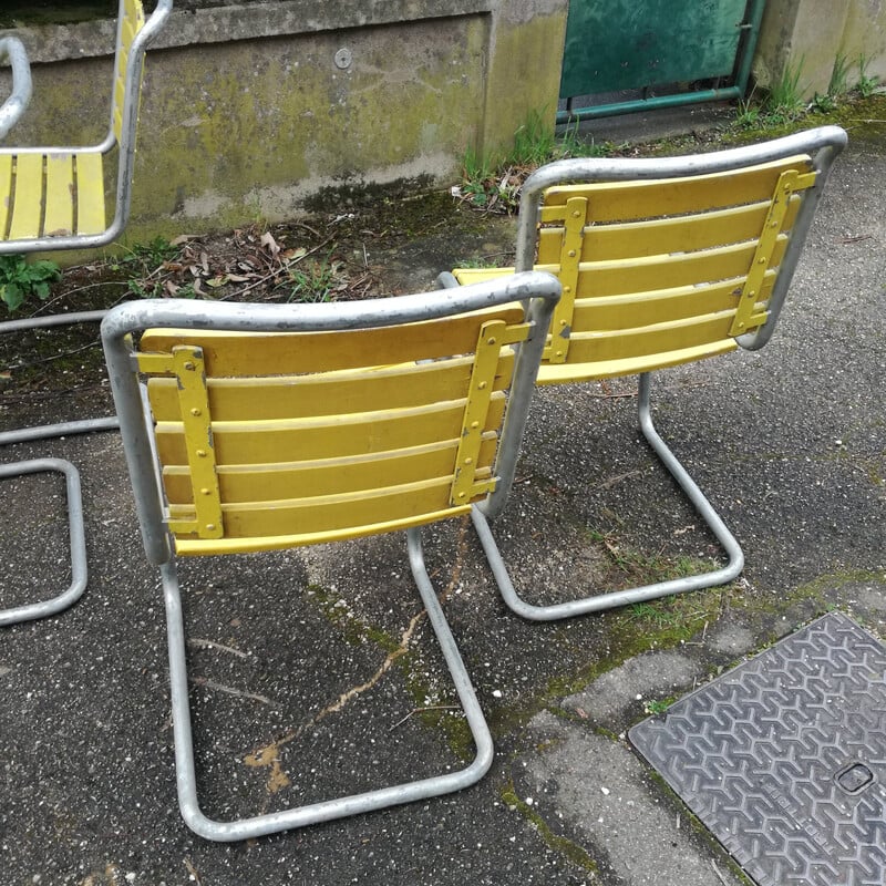 Conjunto de 6 cadeiras vintage com ripas de madeira Bigla, Suíça 1940