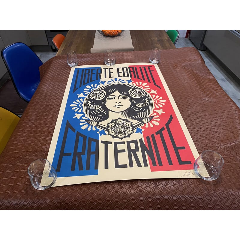 Vintage lithograph “Liberty Equality Fraternity” by Shepard Fairey, 2018