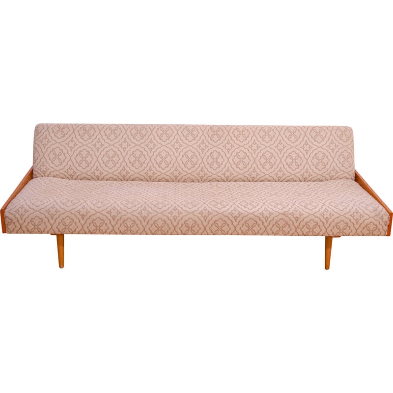 Vintage ash veneer sofa bed, Czechoslovakia 1970