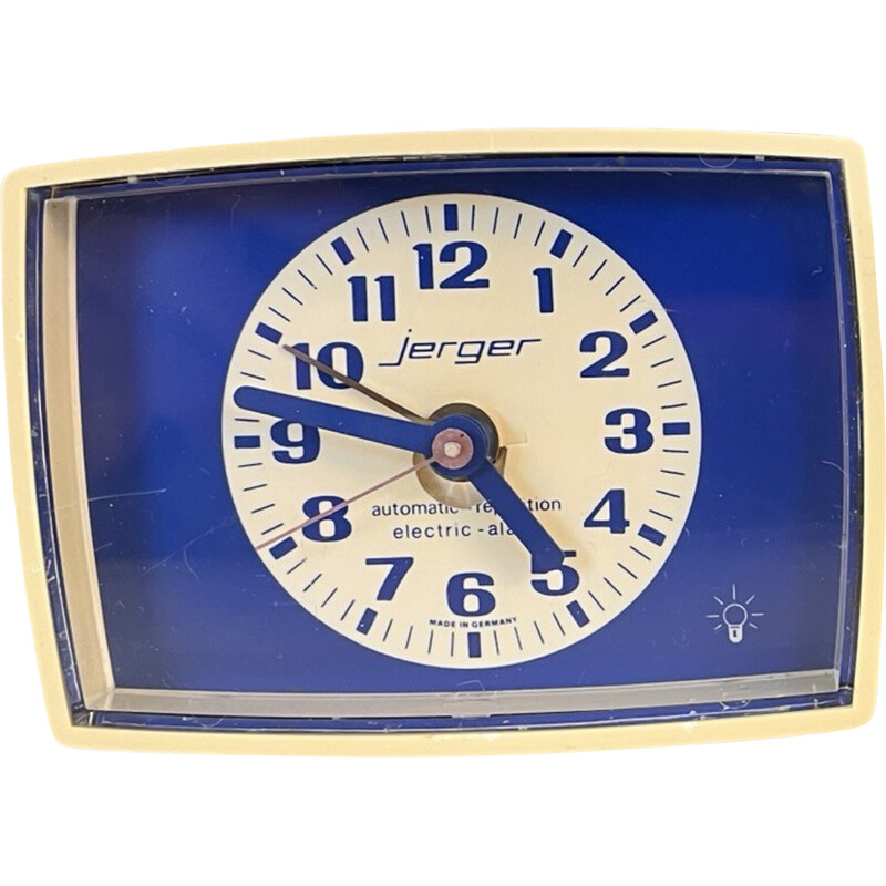 Vintage Jerger electric clock with beige plastic alarm clock, Germany 1970