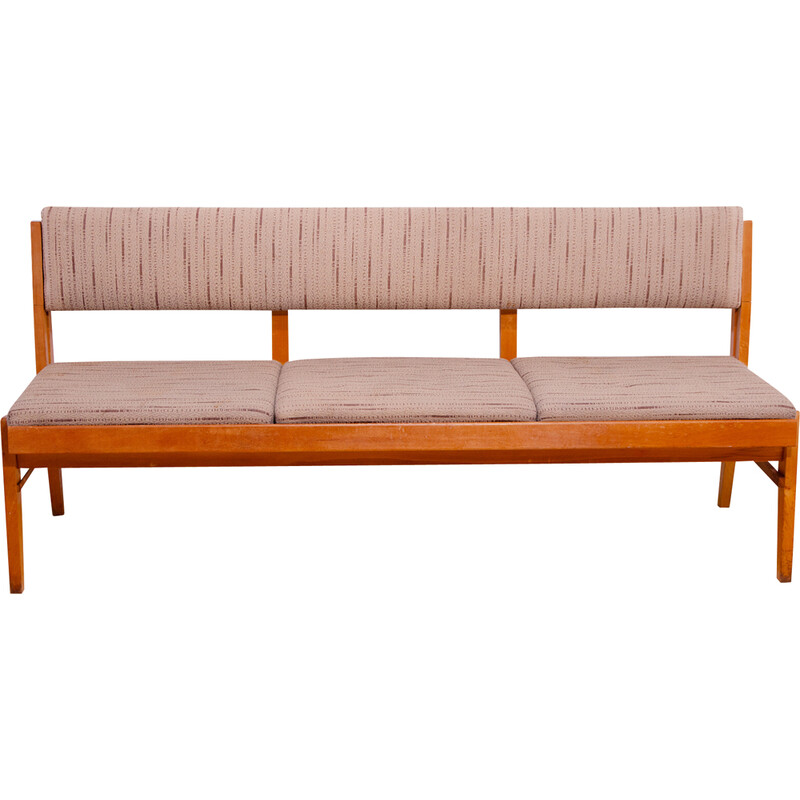 Vintage folding bench in beech wood and fabric, Czechoslovakia 1960