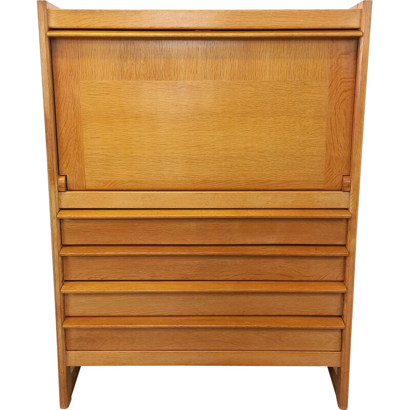Vintage secretary desk in solid oak by Robert Guillerme and Jacques Chambron for Vous Maison, 1960