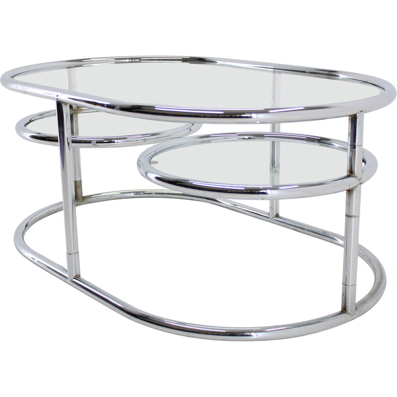 Vintage tubular chrome and glass coffee table, Germany 1980