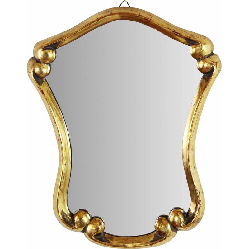 Specchio vintage in legno dorato a foglia d'oro, Francia 1930