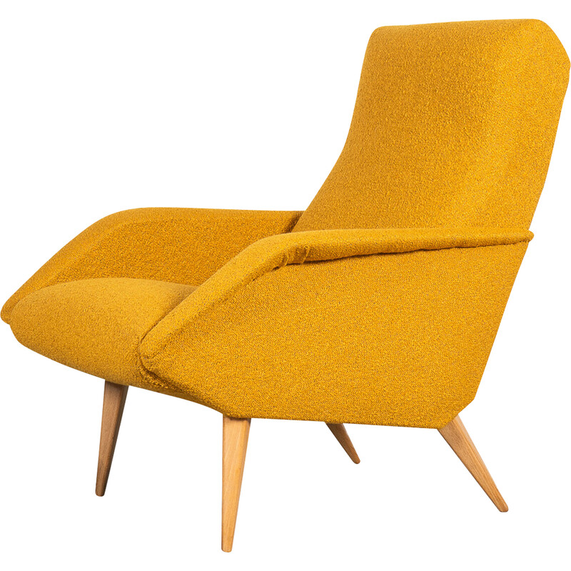 Vintage solid beech armchair, France 1950