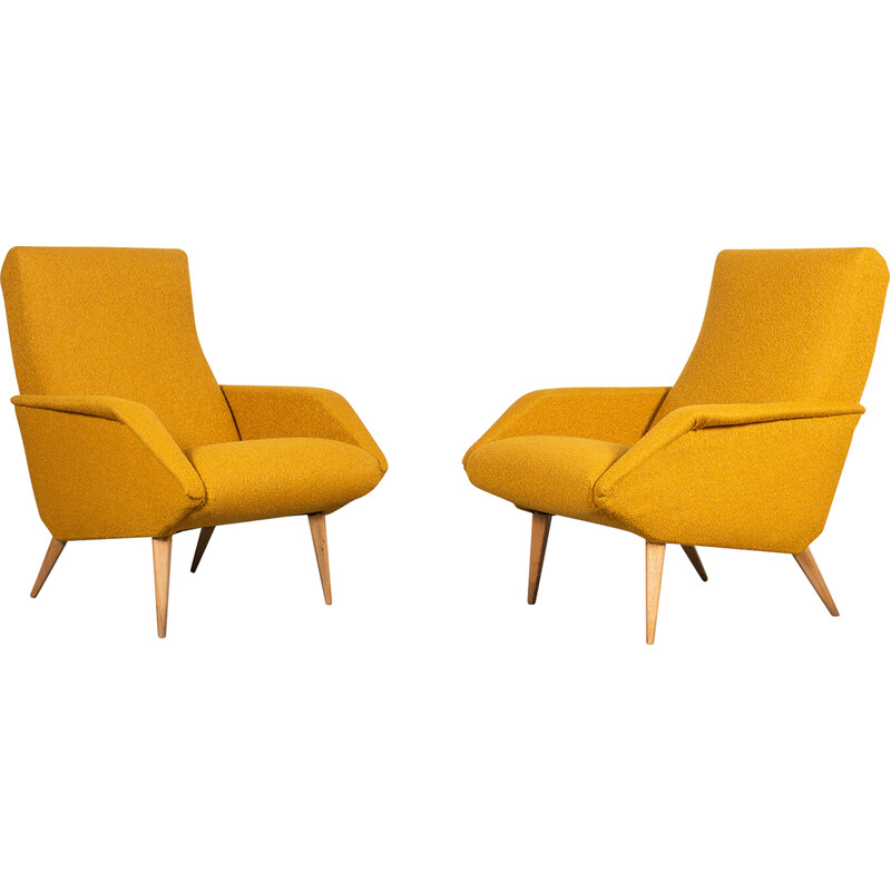 Pair of vintage armchairs in solid beech wood, France