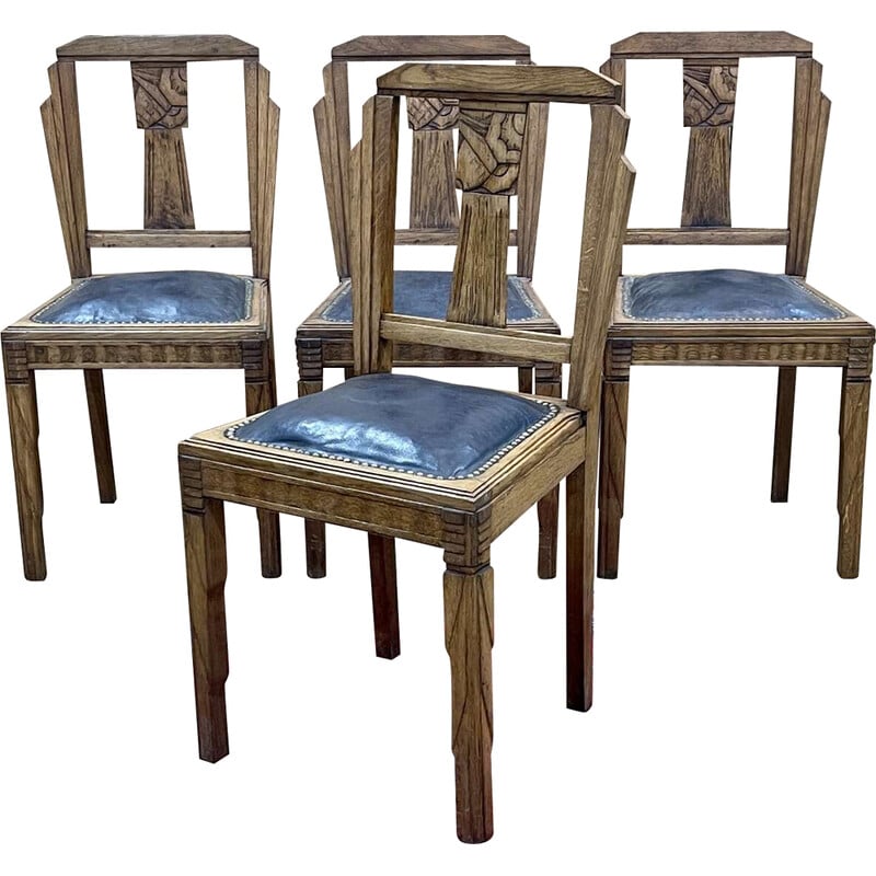 Set di 4 sedie vintage in rovere Art Déco, 1930