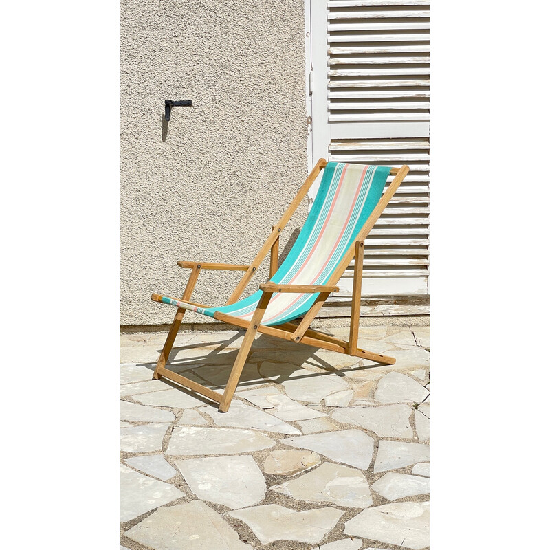 Vintage armchairs Folding deckchair in wood and canvas, 1960