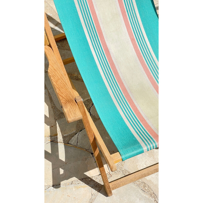 Vintage armchairs Folding deckchair in wood and canvas, 1960