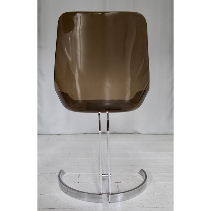 Chaise vintage en plexiglas fumé et métal chromé