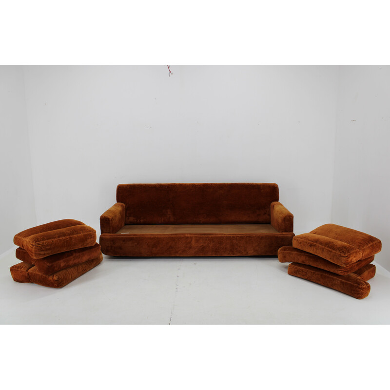 Vintage 3-seater velvet sofa for Saporiti, Italy 1970