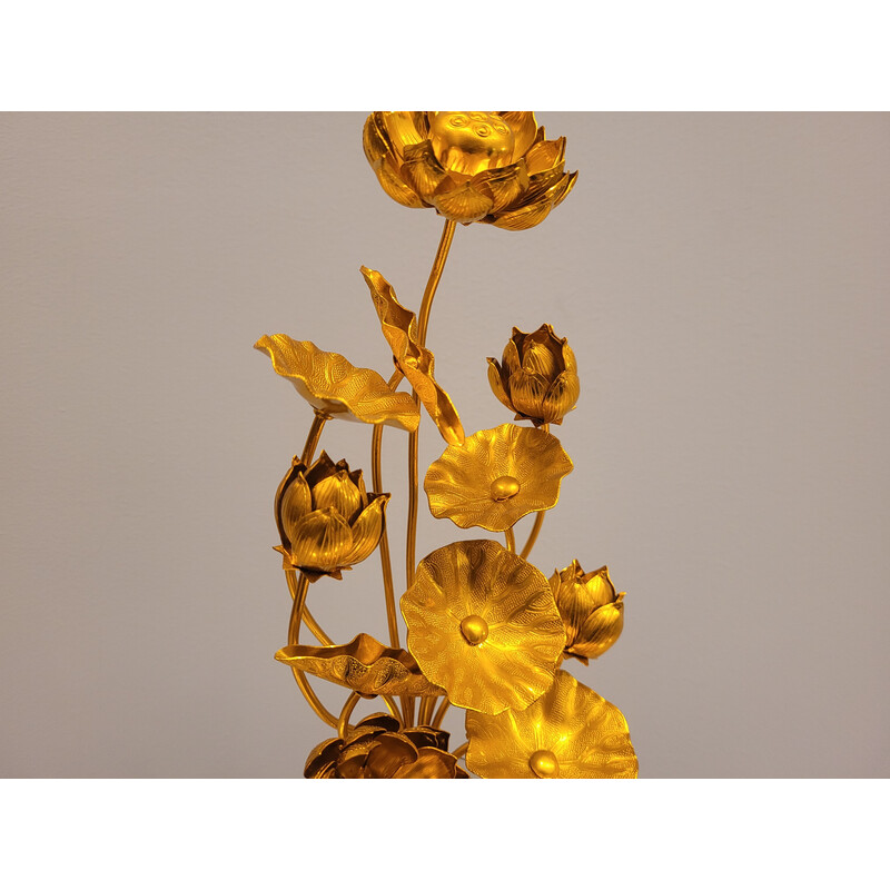 Pareja de jarrones de latón Jyôka con flores de loto doradas, Japón 1980