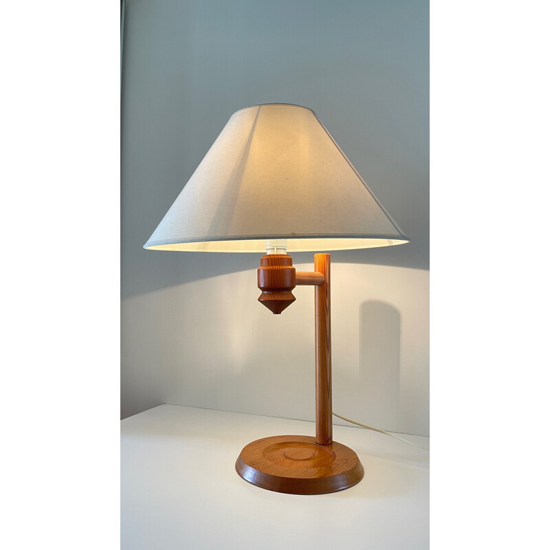 Vintage-Lampe aus massiver Kiefer und Stoff für Ikéa, 1970