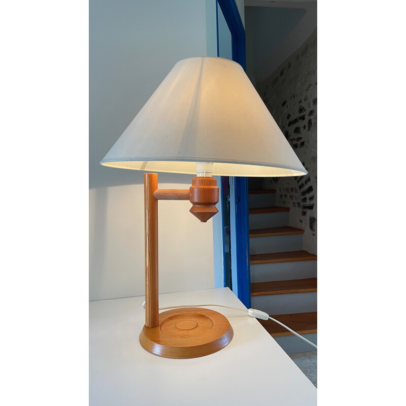 Vintage lamp van massief grenen en stof voor Ikea, 1970