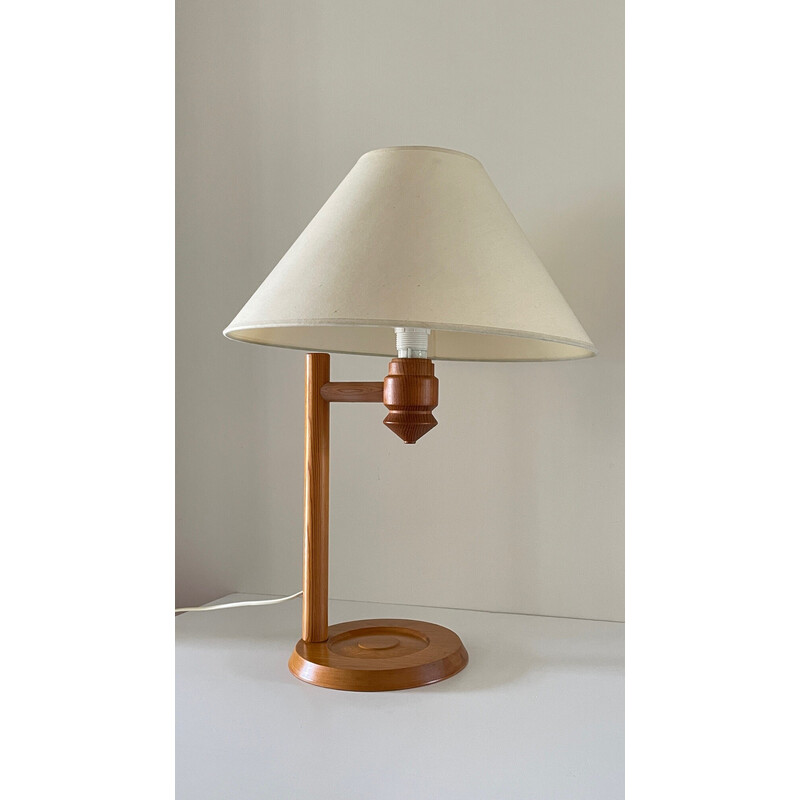 Lampe vintage en pin massif et tissu pour Ikéa, 1970