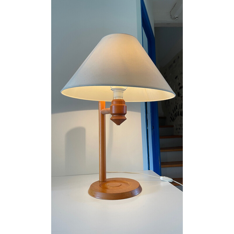 Lampe vintage en pin massif et tissu pour Ikéa, 1970