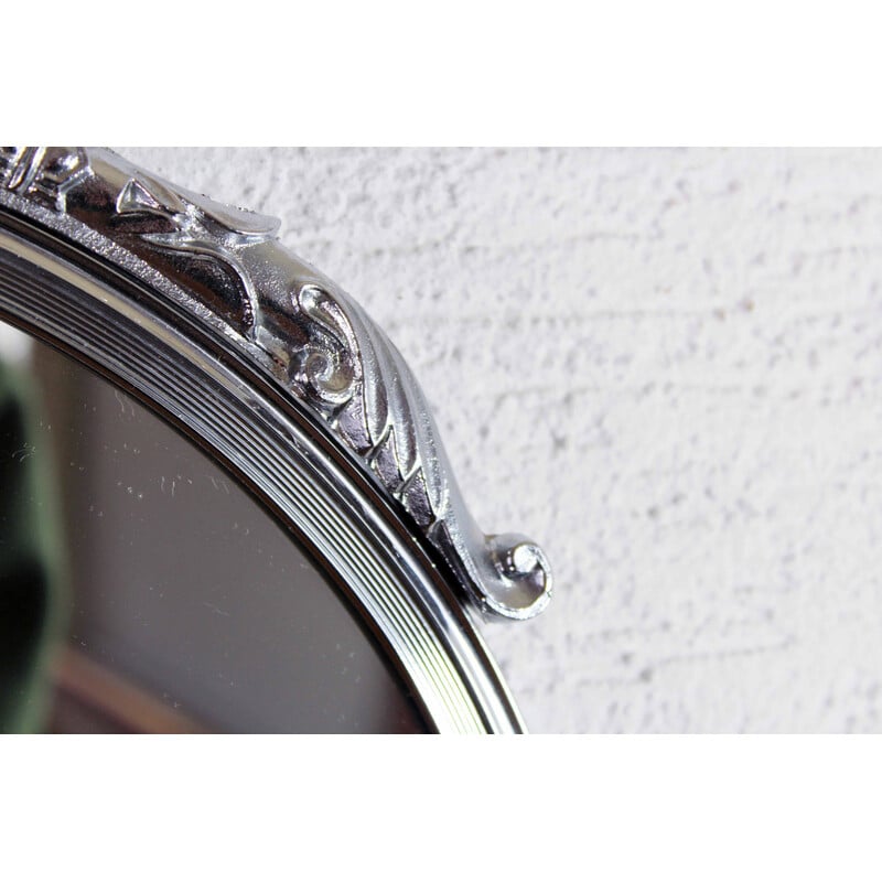 Specchio vintage, cornice in metallo argentato con cigno, 1970