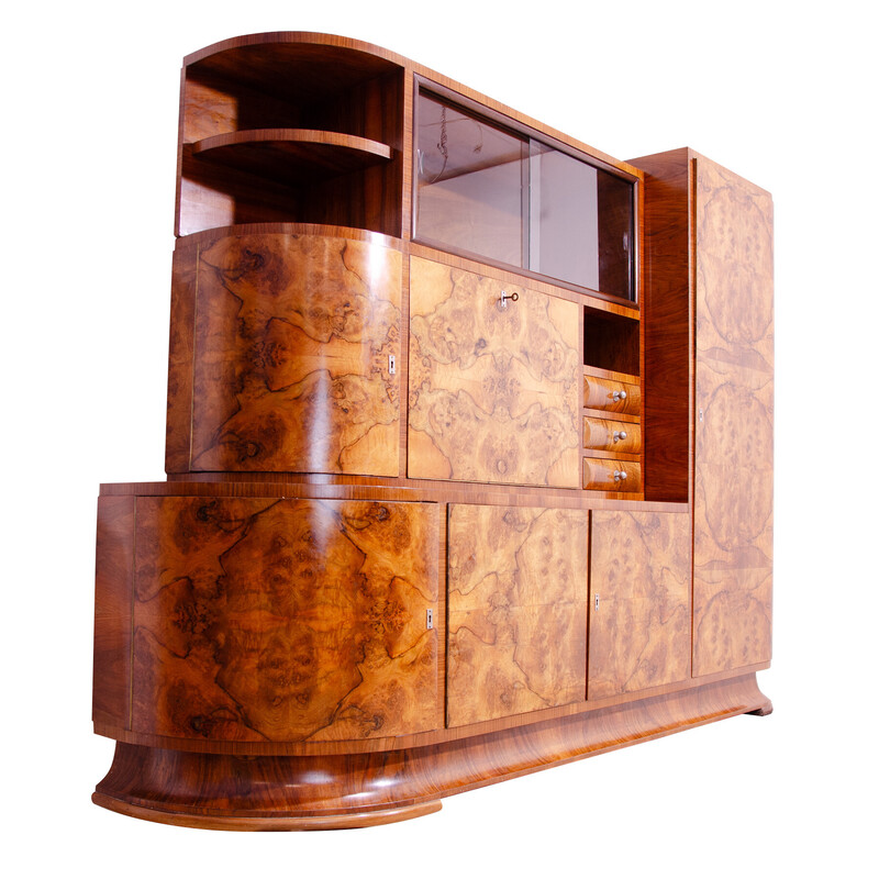 Vintage Art Deco bookcase in walnut wood, Czechoslovakia 1930