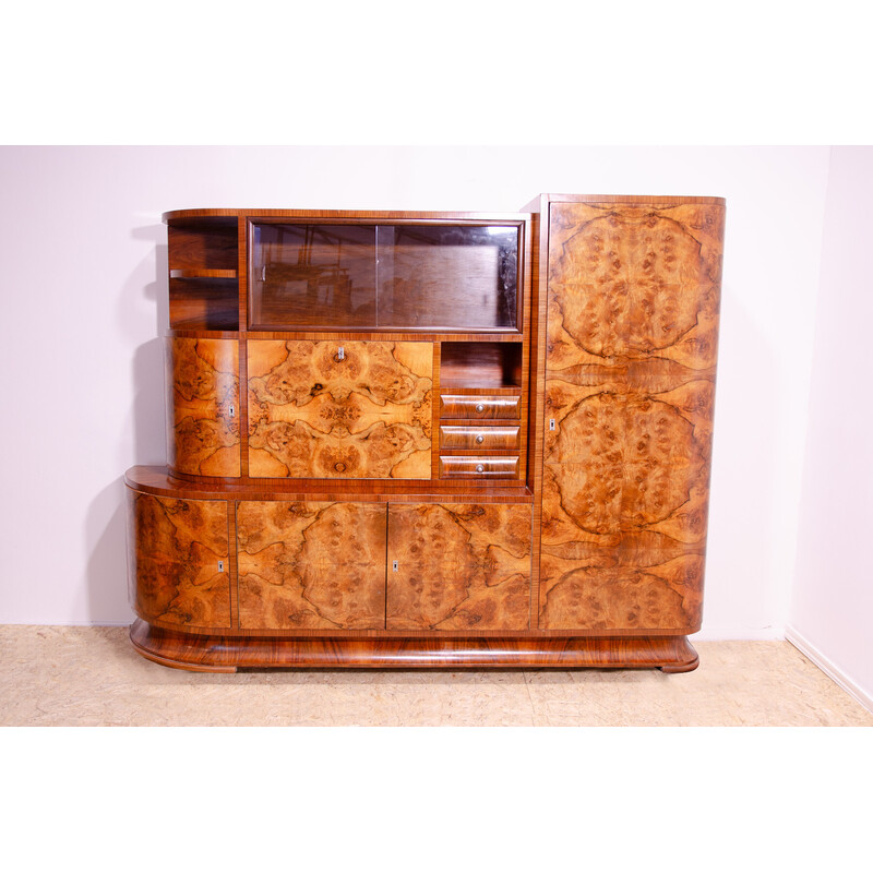 Vintage Art Deco bookcase in walnut wood, Czechoslovakia 1930