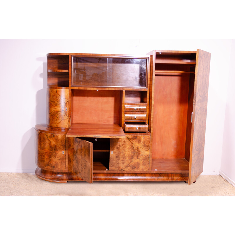 Vintage Art Deco bookcase in walnut wood, Czechoslovakia 1930