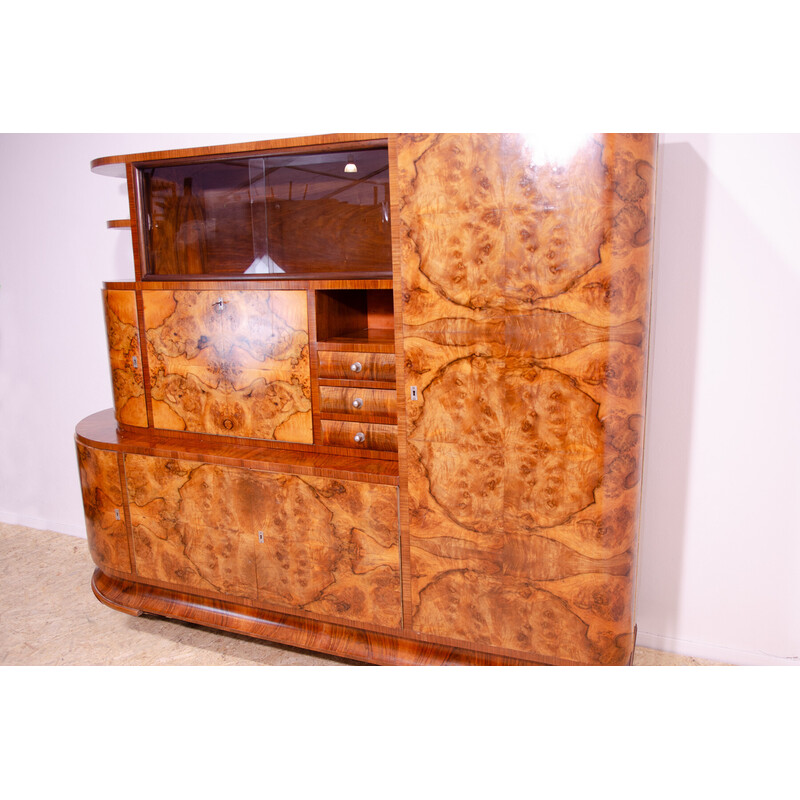 Vintage Art Deco bookcase in walnut wood, Czechoslovakia 1930