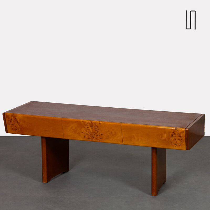Vintage low console in wood and opaline glass, 1960
